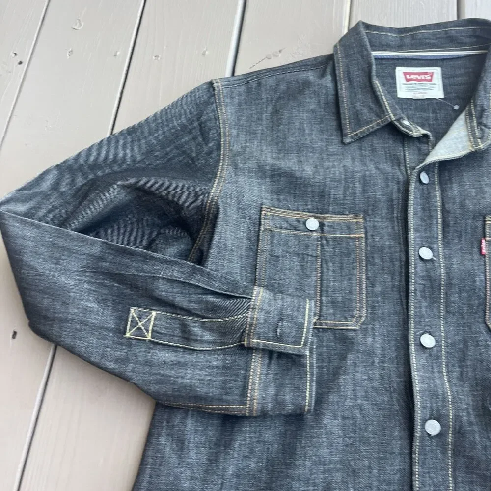 LEVI’s Men’s Jackson Worker Overshirt-jacket Black Cotton Hemp Rinse Size XL - Picture 4 of 15